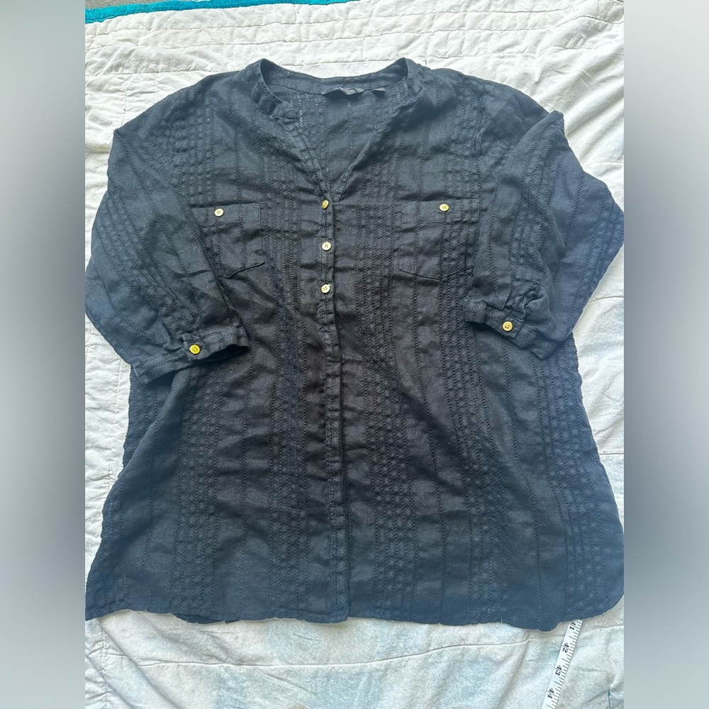 Investments Black Linen Button-Down Shirt